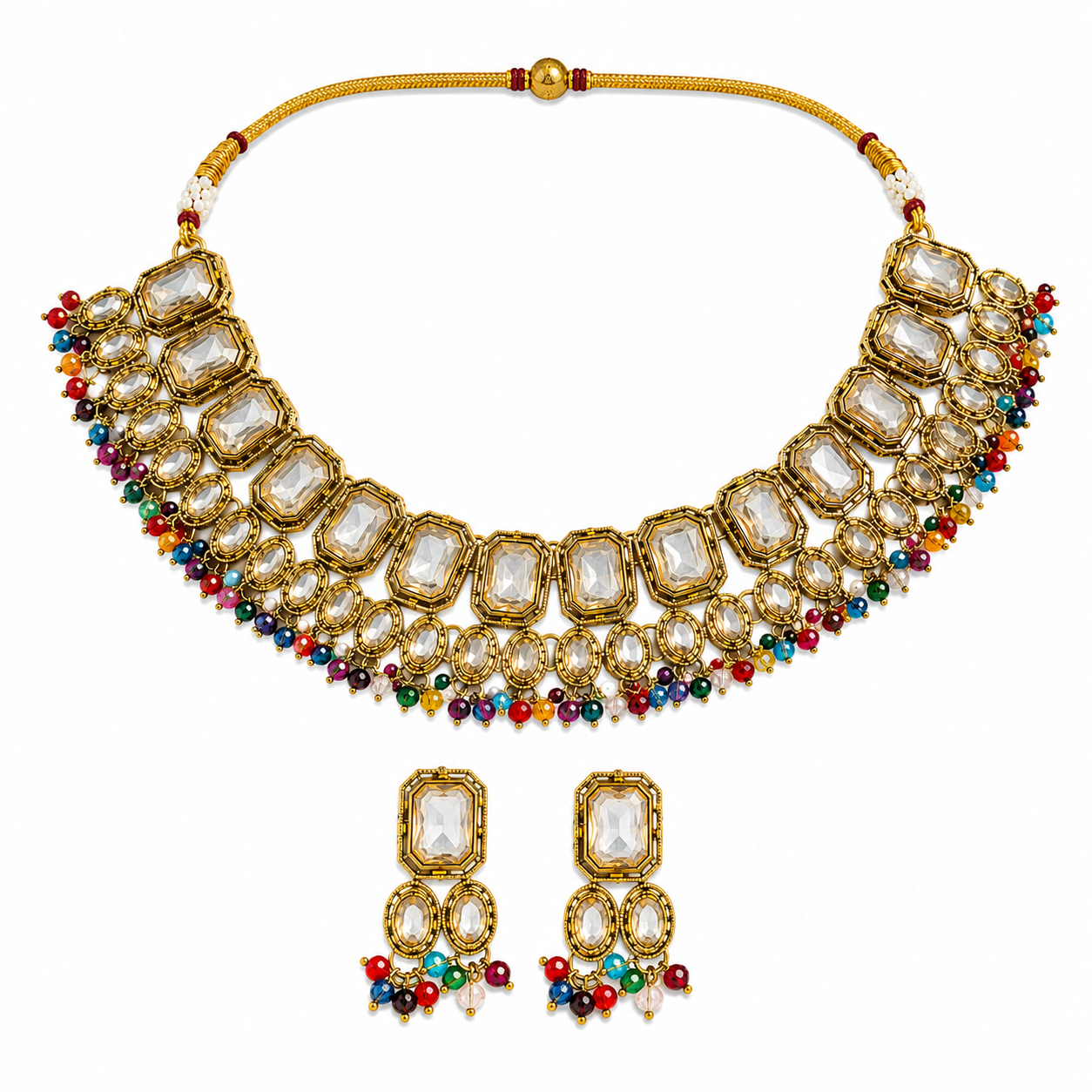 Royal Kundan Statement Necklace Set with Multicolor Beads for kanha ji & Radha rani 